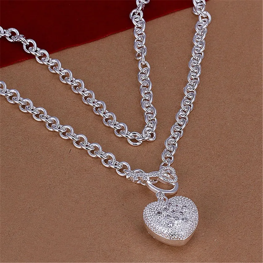 

wholesale 925 Sterling silver Necklace high quality charms heart for women lady wedding Crystal Fashion Jewelry