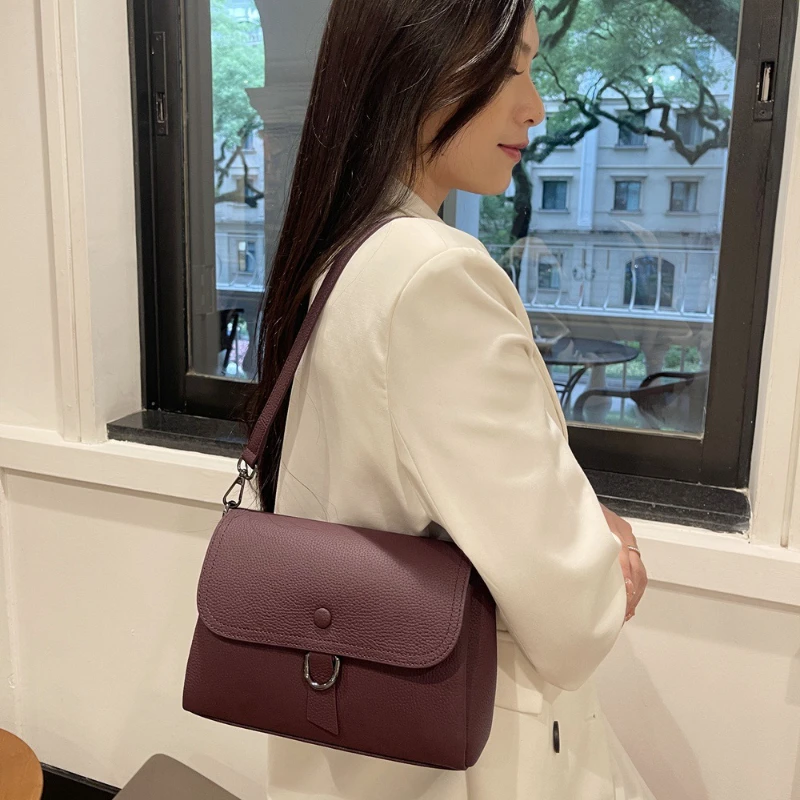 Petit sac carré en cuir de vachette véritable pour femme, sac à main solide polyvalent, couche supérieure, multi-compartiments, sac lancé unique