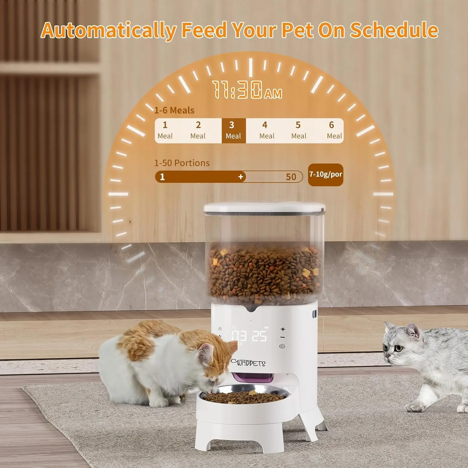 WHDPETS Automatic Cat Feeder 6L Touchscreen Automatic Cat And Dog Food Dispenser Dry Food Dispenser With Stainless Steel Bowl