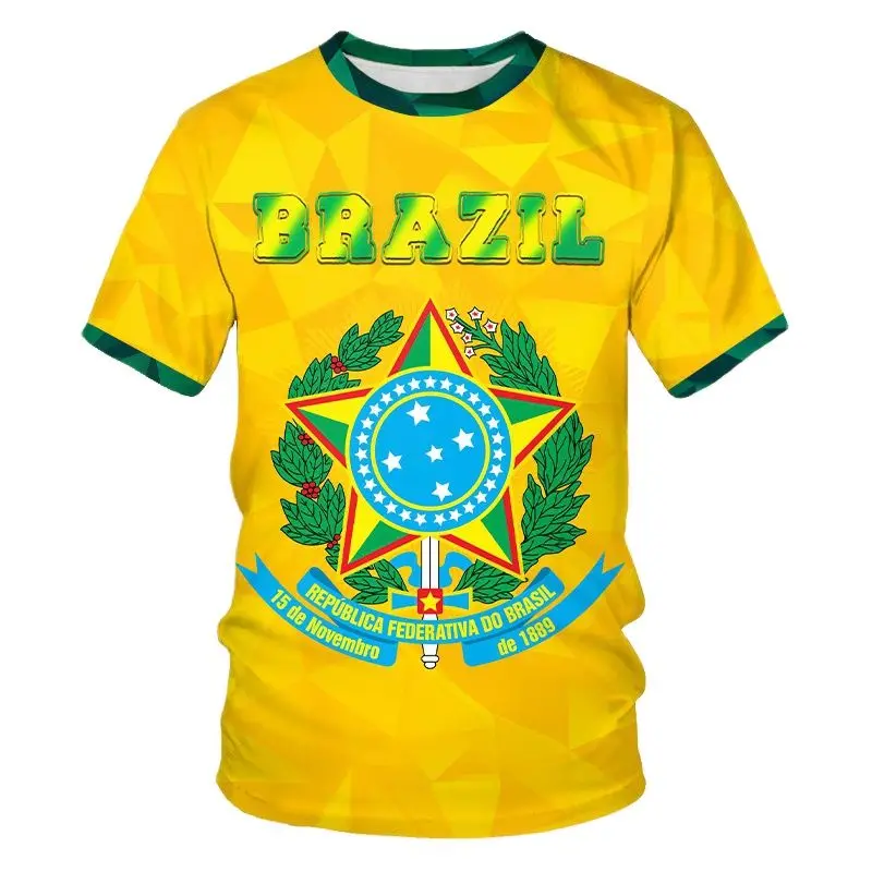 Street Fitness T-Shirt Brazil Flag Men\'s 3D Summer Fashion Casual Creative Trend Printing High Quality Round Neck Short Sleeves