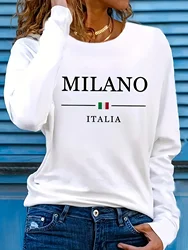 MILANO Women's summer print oversized loose casual round neck long sleeved T-shirt top Fashion Streetwear Oversized O-Neck