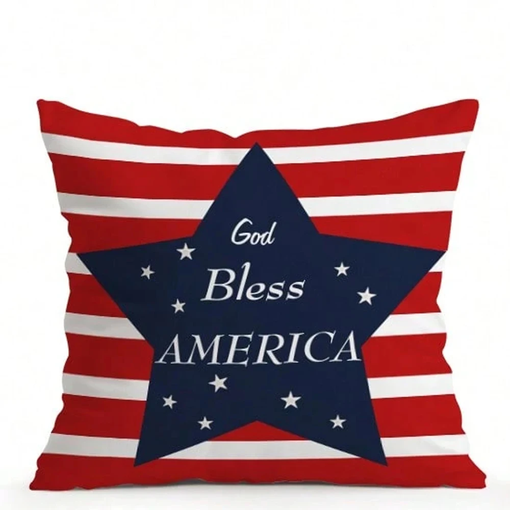 1pc 4th of July Patriotic Throw Pillow Cover 2D Double-Side Print Polyester Cushion Case for Home Sofa Car Bedroom Decor