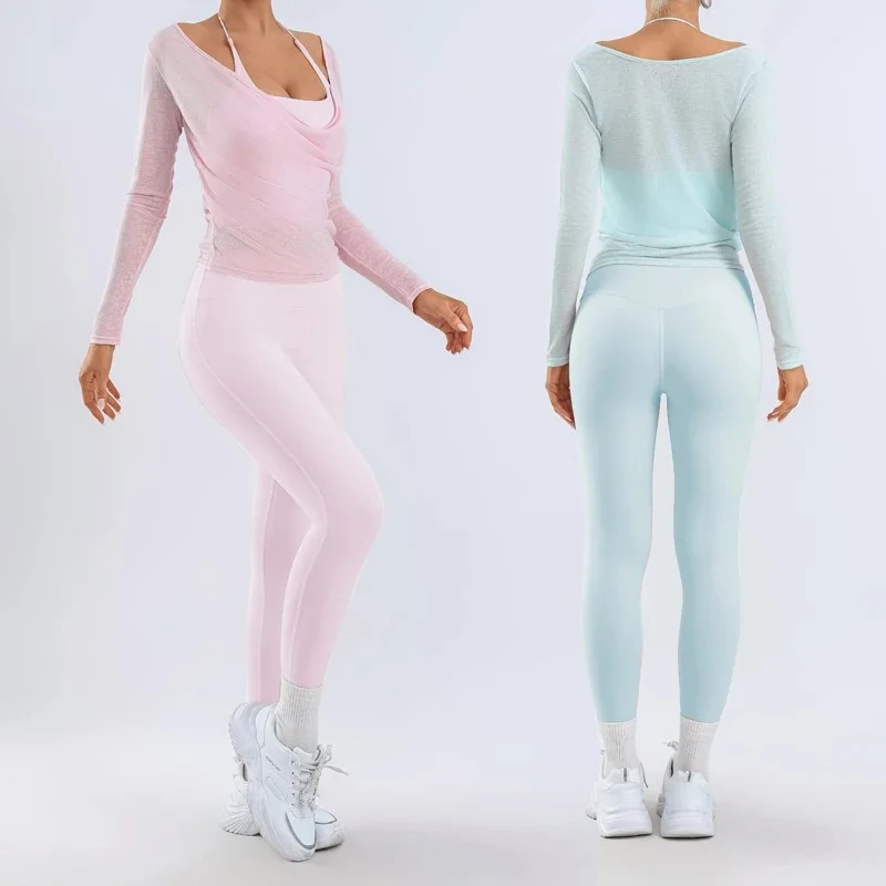 Women's Sportswear Quick Dry Sports Long Sleeve Top Sports Fitness Vest High Waist Scrunch Butt Leggings Gym Clothes Tracksuit