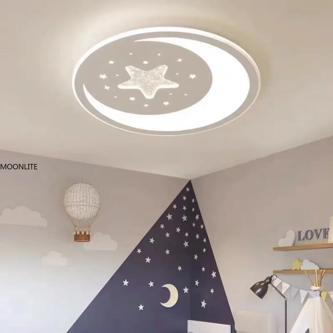 Bonito moonlite iluminação acrílico lâmpada do teto para o quarto da criança estudo cozinha com estrelas lua ultra-fino regulável led liminaria