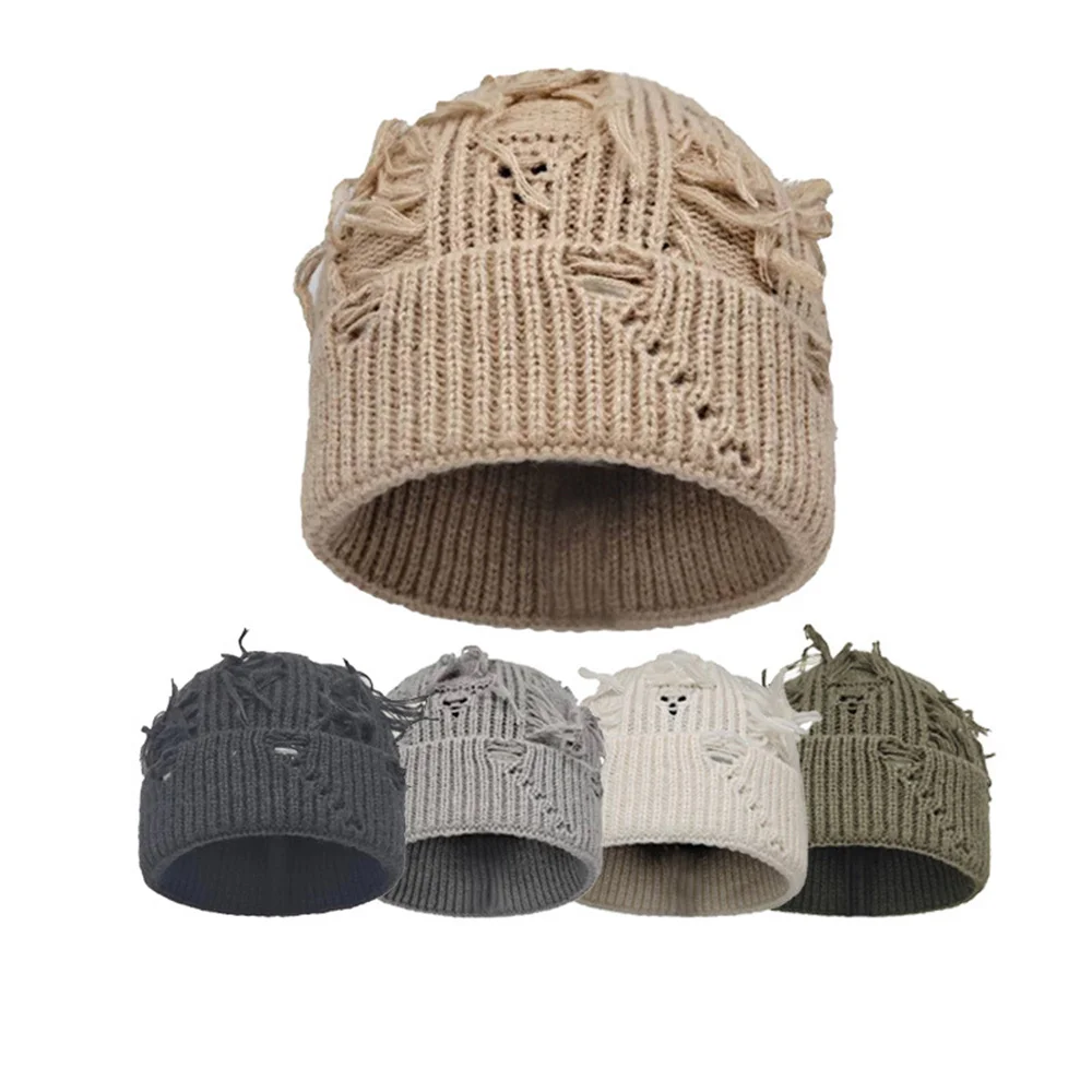 

Unisex Beanie Hat Hip-Hop Style Hole Design Beanie For Men & Women Warm Soft Knitted Hat Stylish Plain Daily Winter Skull Caps