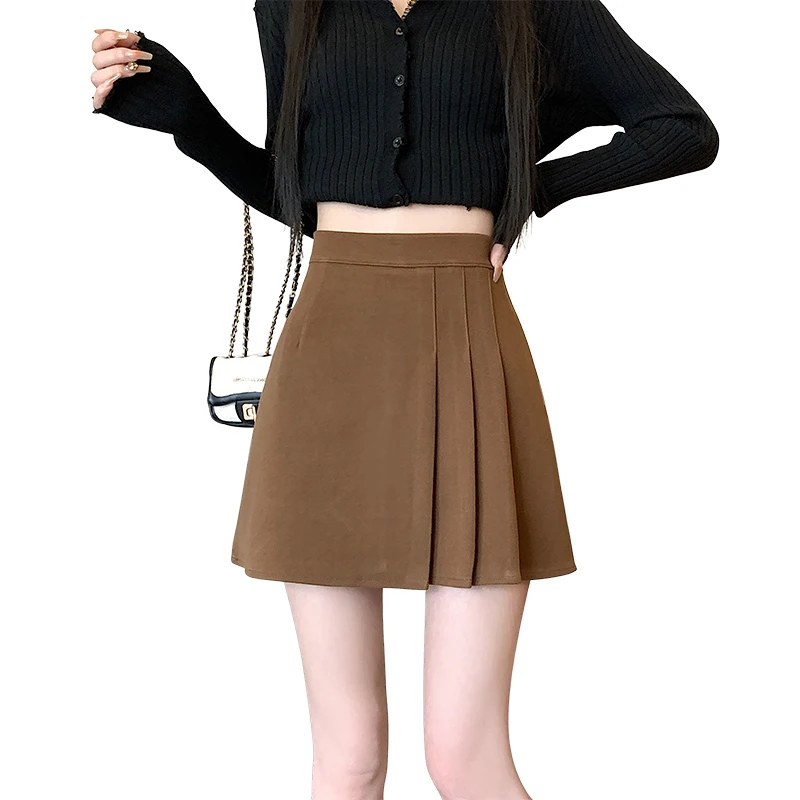 Korean Sle High Waist A-Line Skirt Women's Winter New Faion Slimming f-length Polyester Fiber Warm Folded ort Skirt