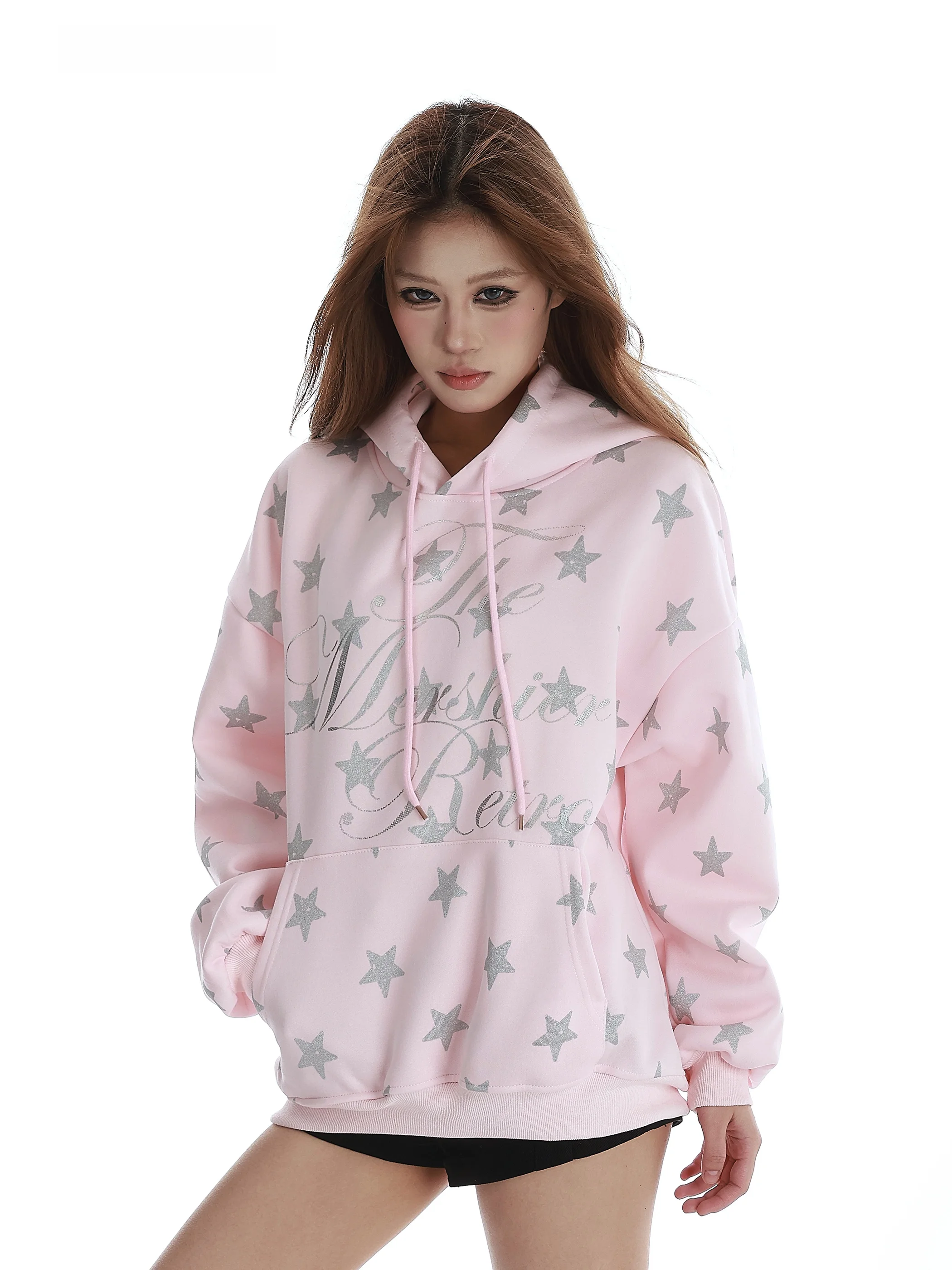 

Женская толстовка Vinmuk American Vintage Star Print с принтом звезд, свободная повседневная куртка-худи на молнии с круглым вырезом, весенняя коллекция