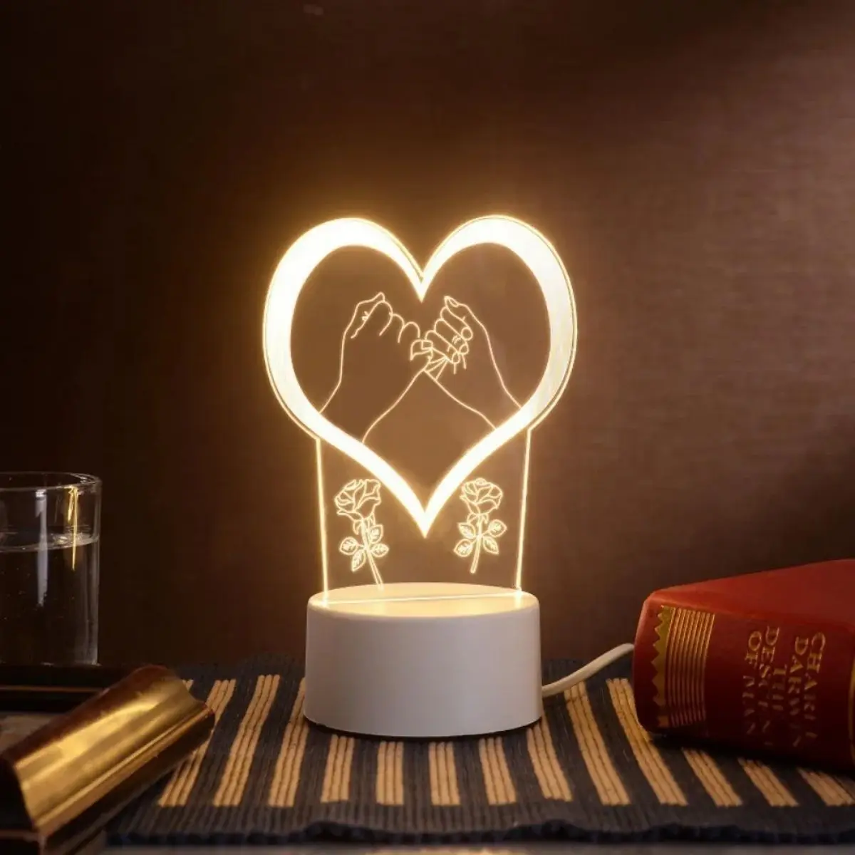 USBHeart shaped 3D warm colored night light bedroom headboard decoration gift table light couple confession atmosphere light