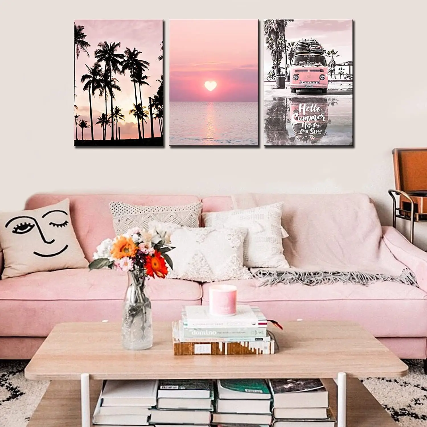 

Canvas painting simple and beautiful triptych scenery hotel home decoration painting bedside living room poster
