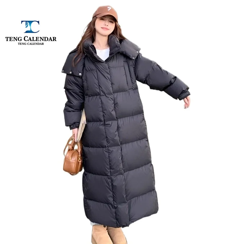 Winter Down Jacket, High-end Red Long Style with Knee High Thickness, 90 White Duck Down Bread Jacket, Women's 2024 New Model