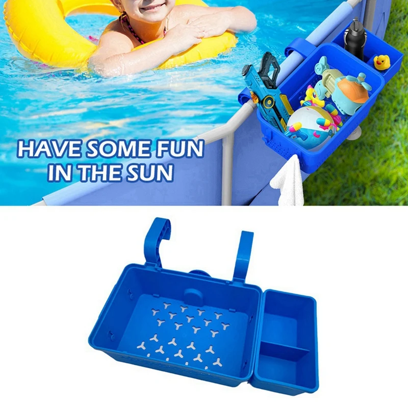 Top!-Poolside Storage Basket With Pool Cup Holder, Above Ground Pool Organizer Accessories, Swimming Pool Storage Basket