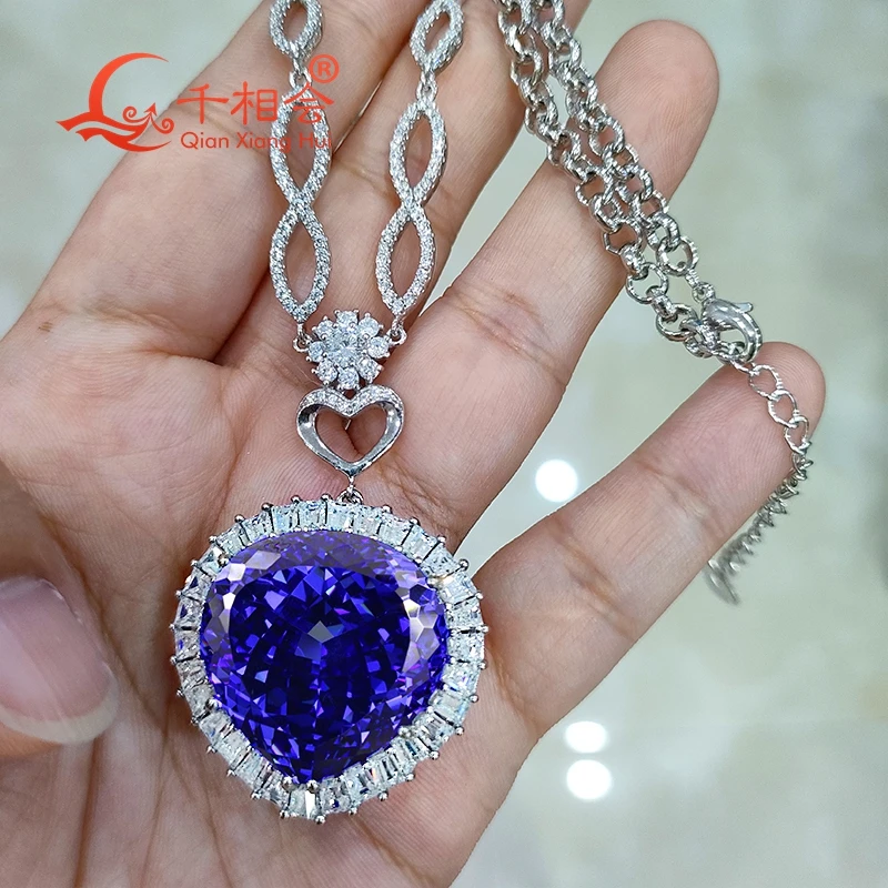 S925 argento moda matrimonio blu tanzanite colore cz o pietra moissanite Titanic cuore dell'oceano amore per sempre collana con ciondolo