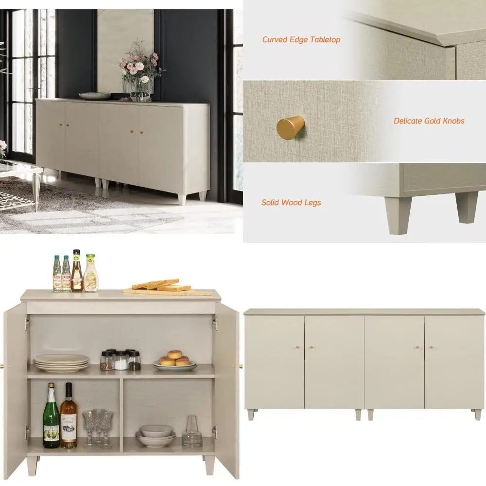 

Extra Wide Wood Buffet Cabinets with Doors, Set of 2 Sideboards for Storage and Accent, Featuring 6 Compartments