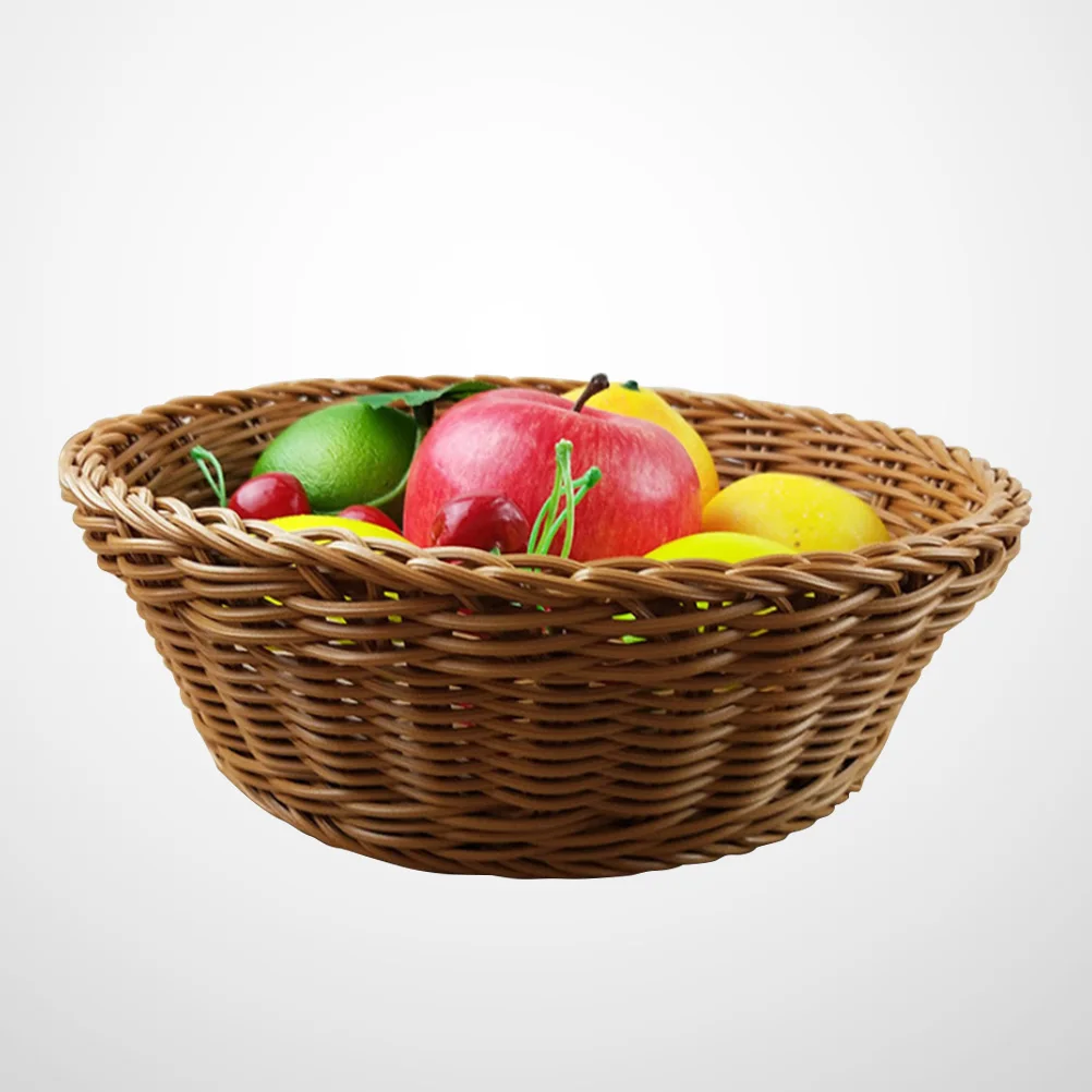 

Round Fruit Vegetables Basket Kitchen Snack Organizer Imitation Rattan Plastic Storage Baskets (Large Size)