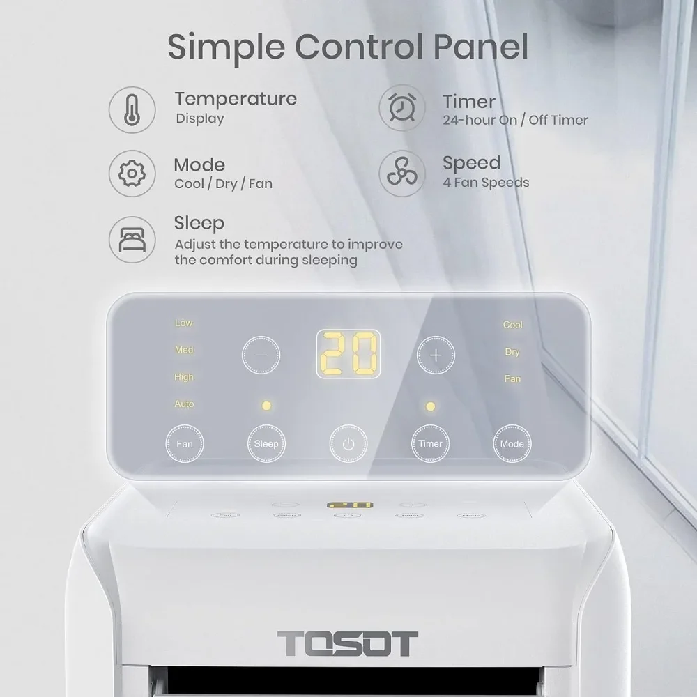 8,000 BTU เครื่องปรับอากาศง่ายต่อการติดตั้งเงียบและ3-in-1แบบพกพา AC เครื่องลดความชื้นพัดลมสำหรับห้องสูงถึง250ตร. ฟุตสีขาว