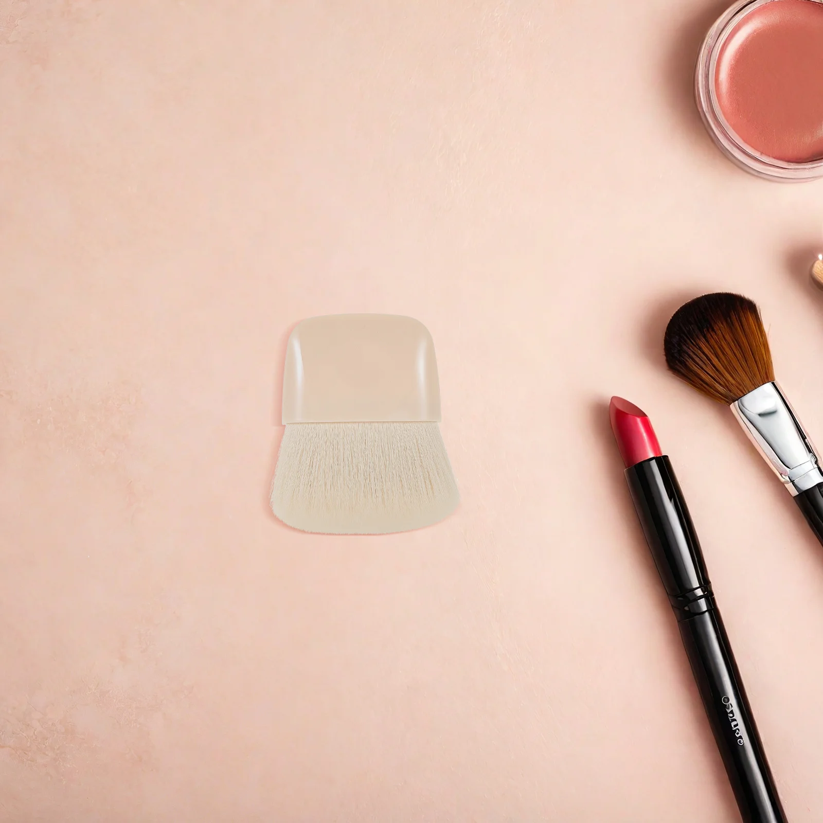 Mini brocha de maquillaje de viaje, cerdas suaves superiores planas, compacta, portátil, colorete, brocha para polvos faciales sueltos, brochas de tamaño de viaje, maquillaje
