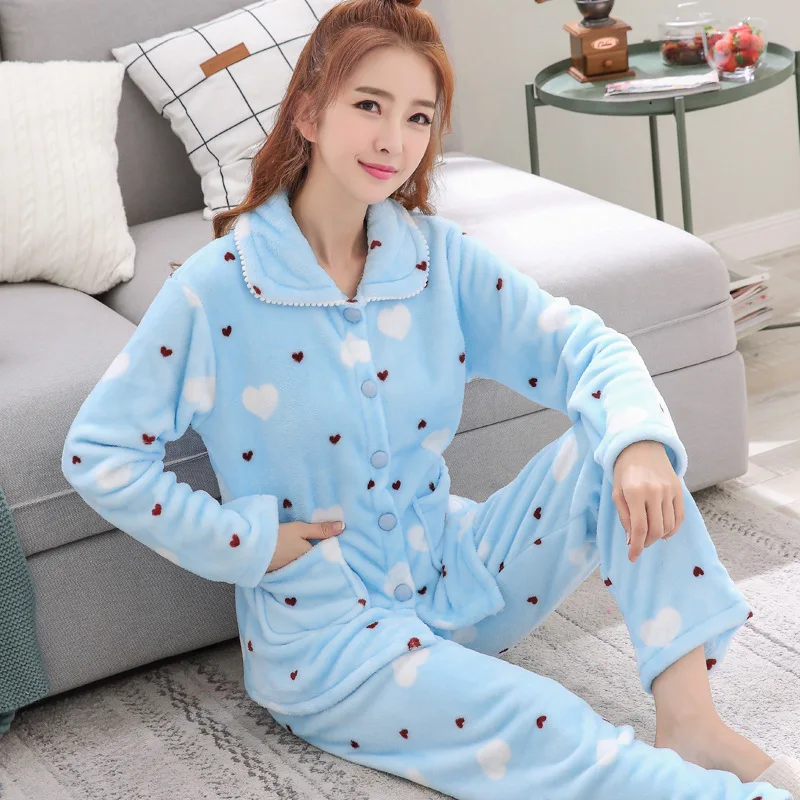 Thickened Warm Sleepwear for Women in Winter Coral Fleece Nightwear Ladies Cute Long Sleeved Cardigan Flannel Pyjamas Homewear image 5