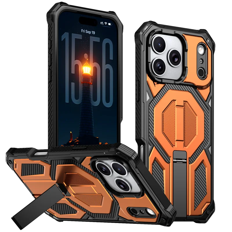 Militärische Panzer-Magnetmetall-Ständerhülle für iPhone Air 17 16 E 15 13 12 Pro Max 14 Plus 17E 16E Magsafe Mac Safe iPhone Hülle