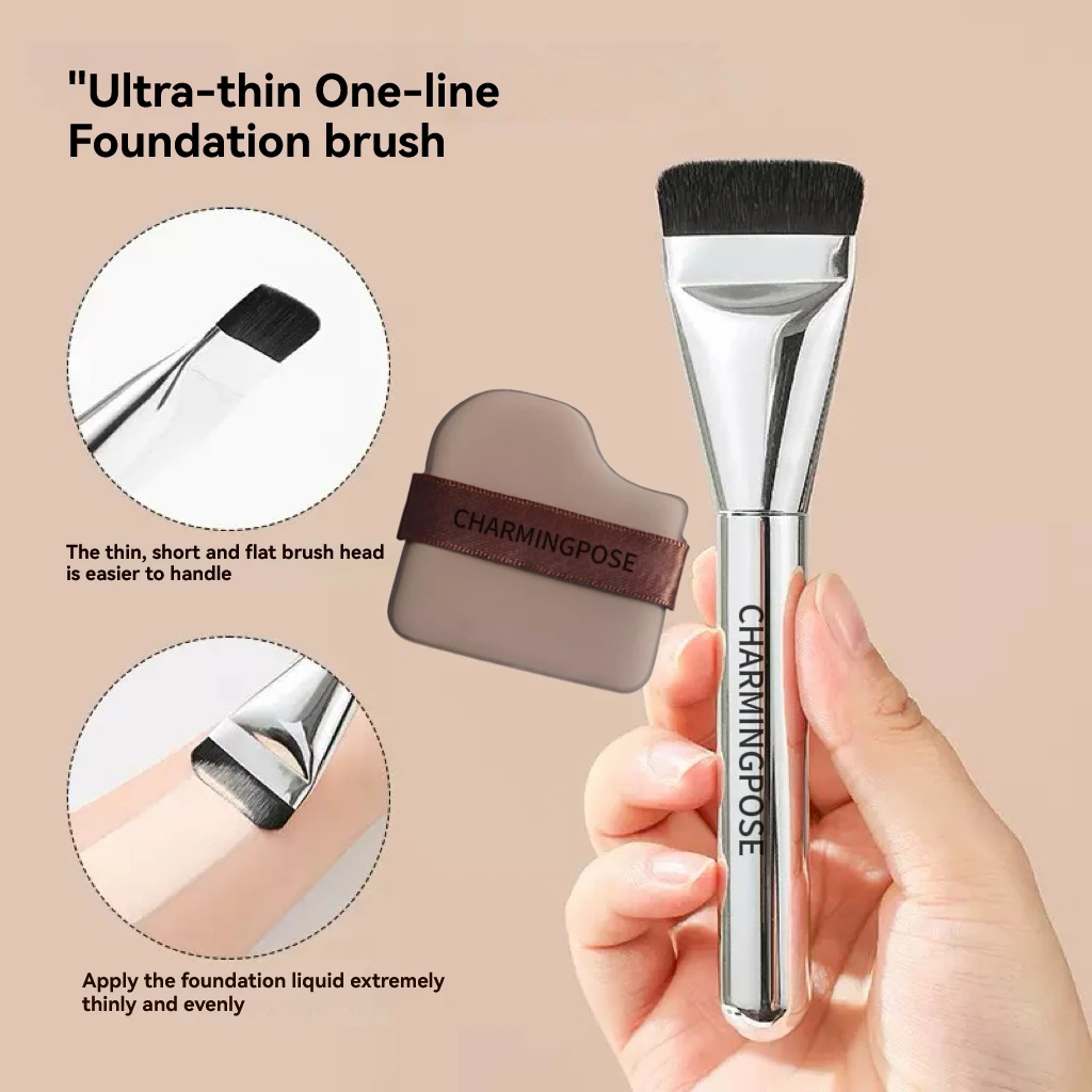 CHARMINGPOSE  Flawless Airbrush Makeup Kit - Ultra Thin Flat Foundation Brush & 1 Makeup Sponge for Liquid & Cream | Streak-Free
