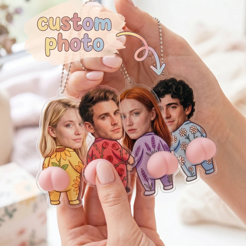 Custom Photo Butt Keychain,Floral Outfit Acrylic Pendant,Couples & Friends,Stress Relief Seekers,Tote Bag Accessory,Car Keychain