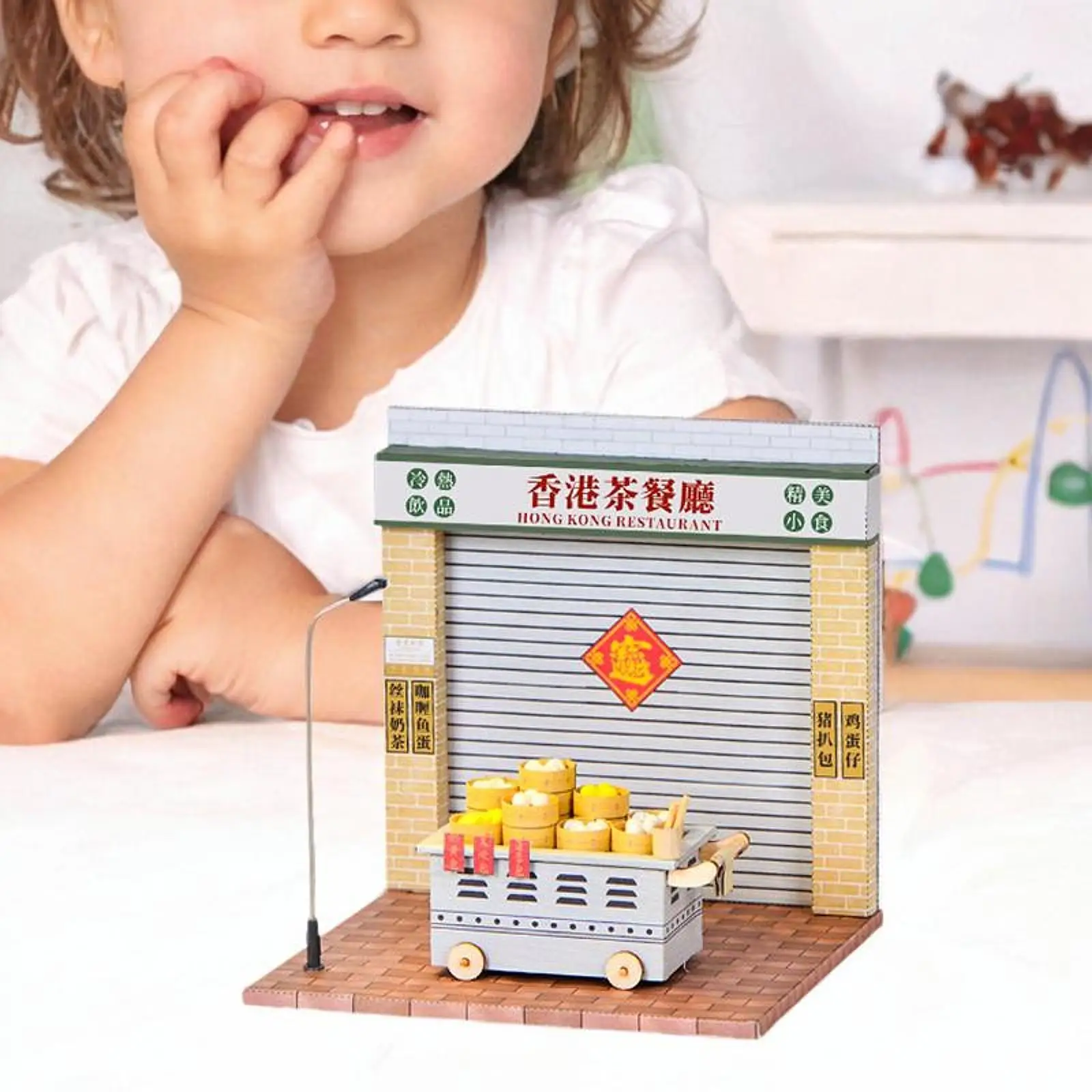 

Miniature Restaurant Building Kits with Light DIY Assembly Early Developental