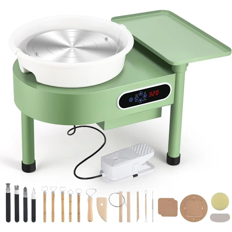 Pottery Wheel Machine 12in with Bat System Detachable Extended Tray, Electric Pottery Forming Machine Foot Pedal & LCD Sc