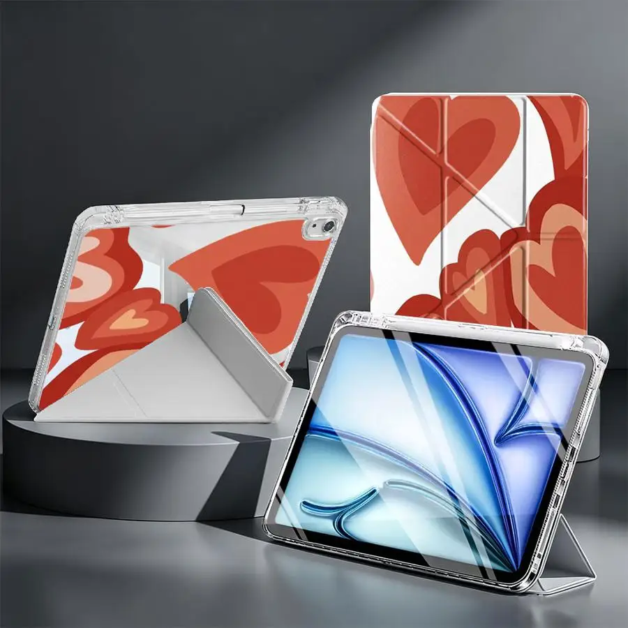 With Pen Slot Cover Tablet Case For iPad 11th 10th Gen 12th 9th Pro 13 2025 2026 Mini 7 6 5 Air 8 M2 M3 3 Cartoon Red Love