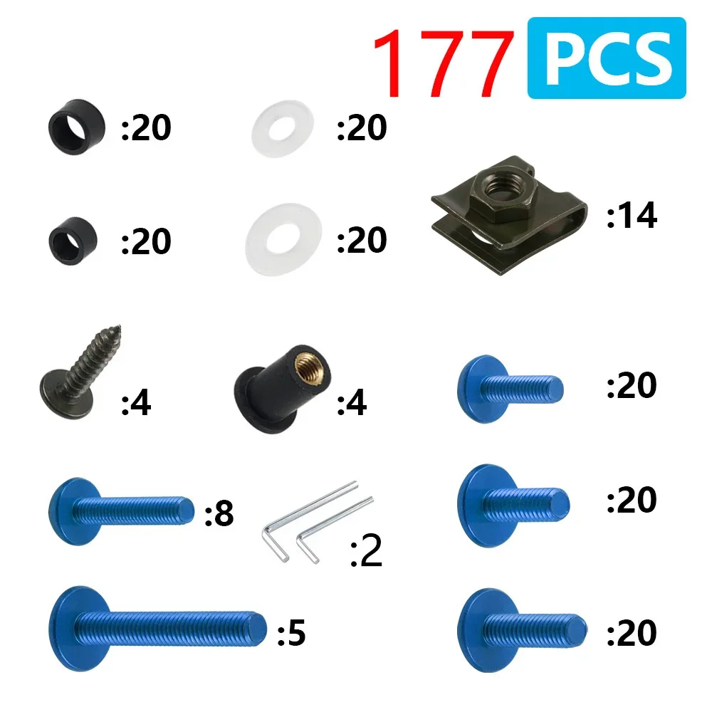 177PCS Motorcycle Windshield Screw Set Fairing Bolts Kit Cnc Screws Nut Motorcycle Modification Accessories For Honda Yamaha