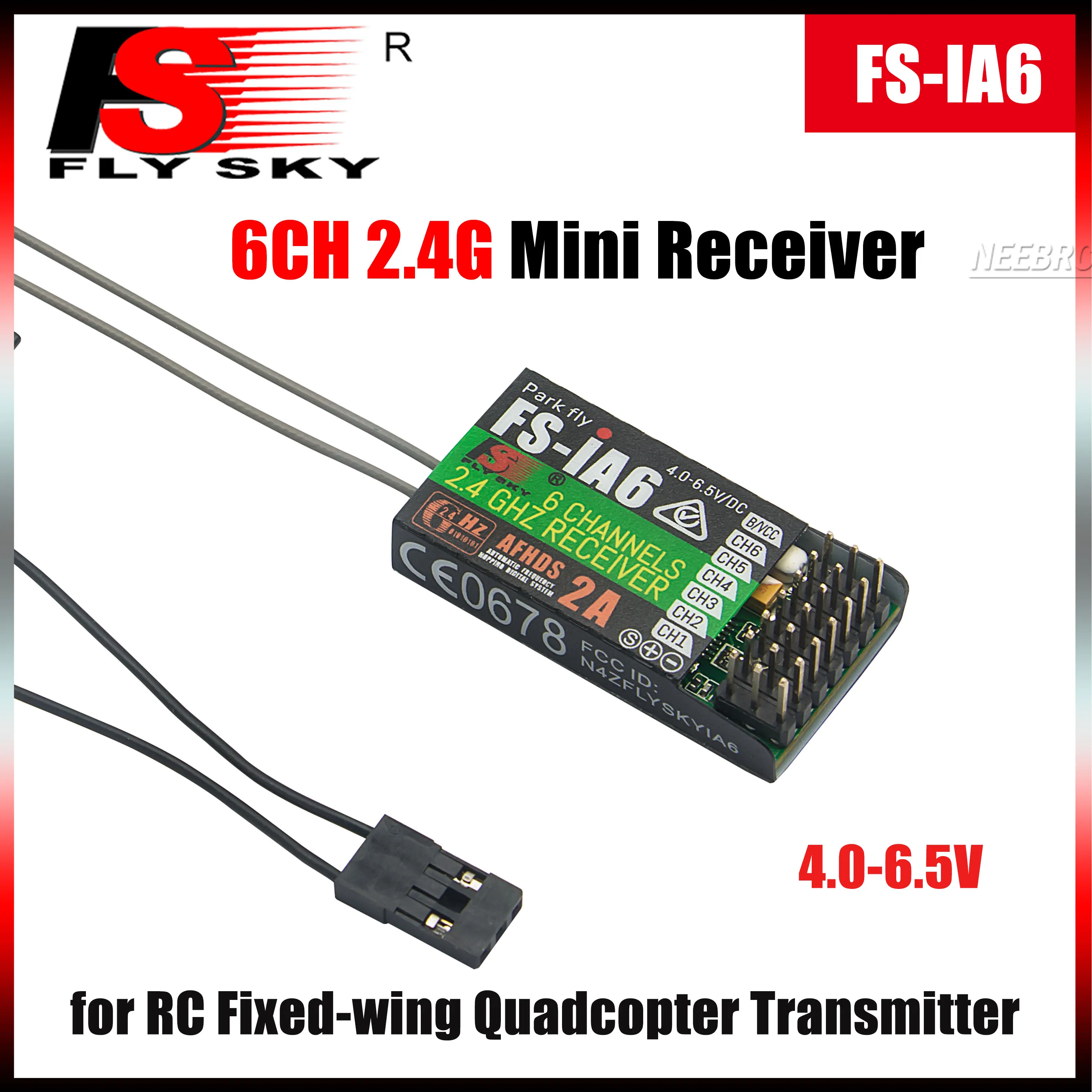 جهاز استقبال FLYSKY FS-IA6 صغير بـ 6 قنوات، 2.4 جيجاهرتز، 4.0-6.5 فولت PWM لوحدة التحكم عن بعد للطائرات ذات الأجنحة الثابتة والطائرات رباعية المراوح وملحقات جهاز الإرسال