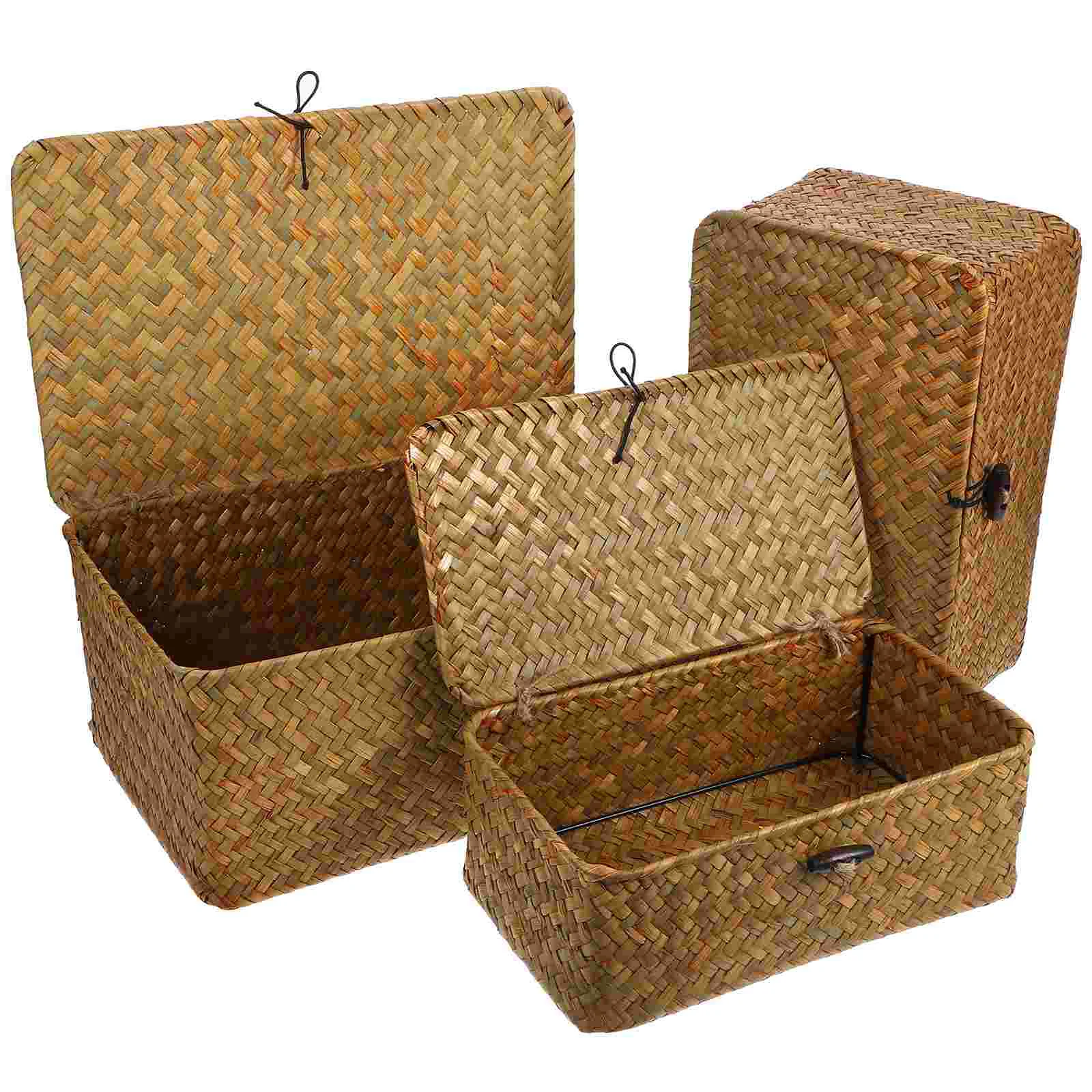 

3 Pcs Storage Boxes Large Laundry Basket Desktop Container Dressing Table Woven Seaweed Child Baby