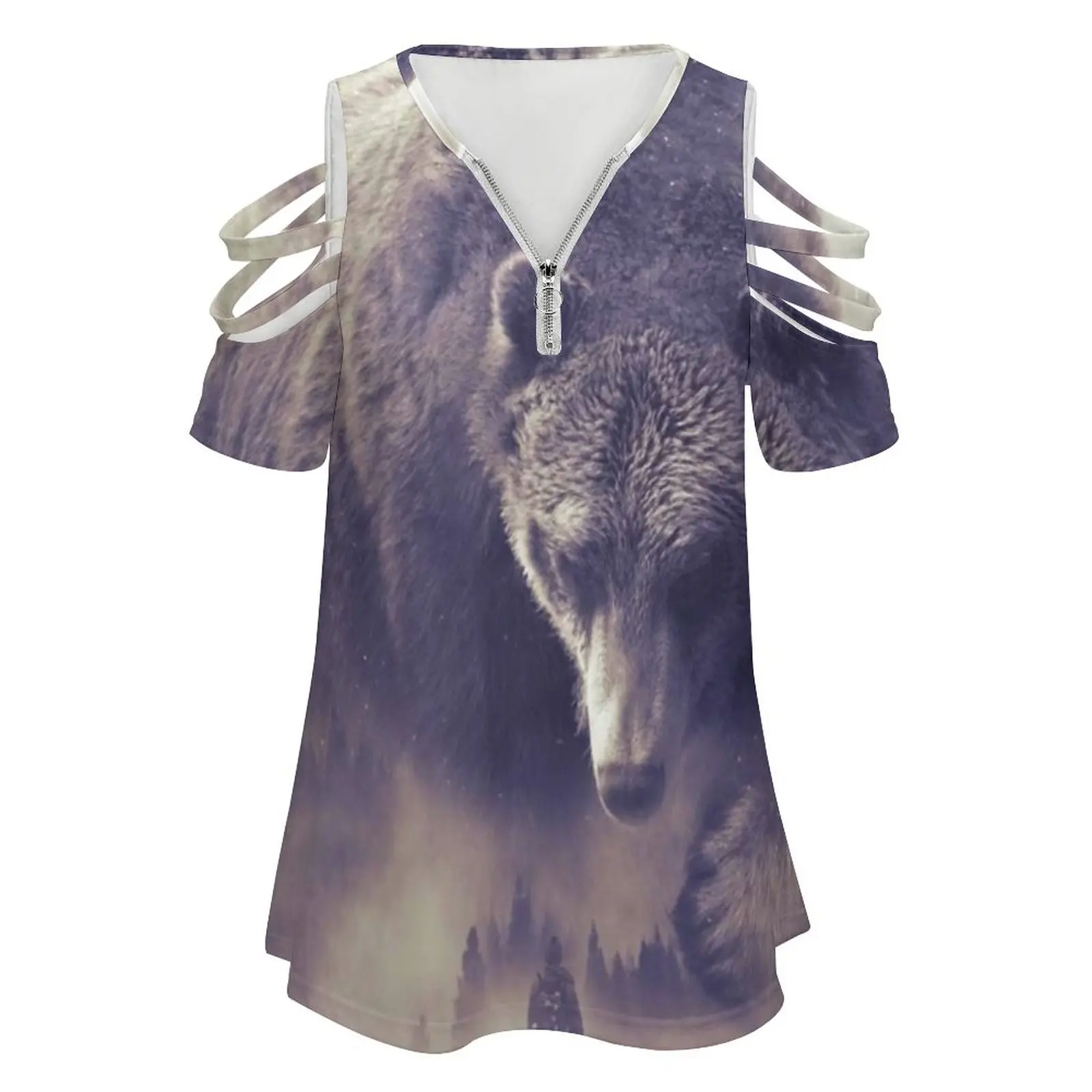 Aegis Ii | Bear Women T-Shirt Crewneck Casual Short Sleeve Tops Summer Tees Bear Spirit Bear Animals Surreal Landscape Wildlife