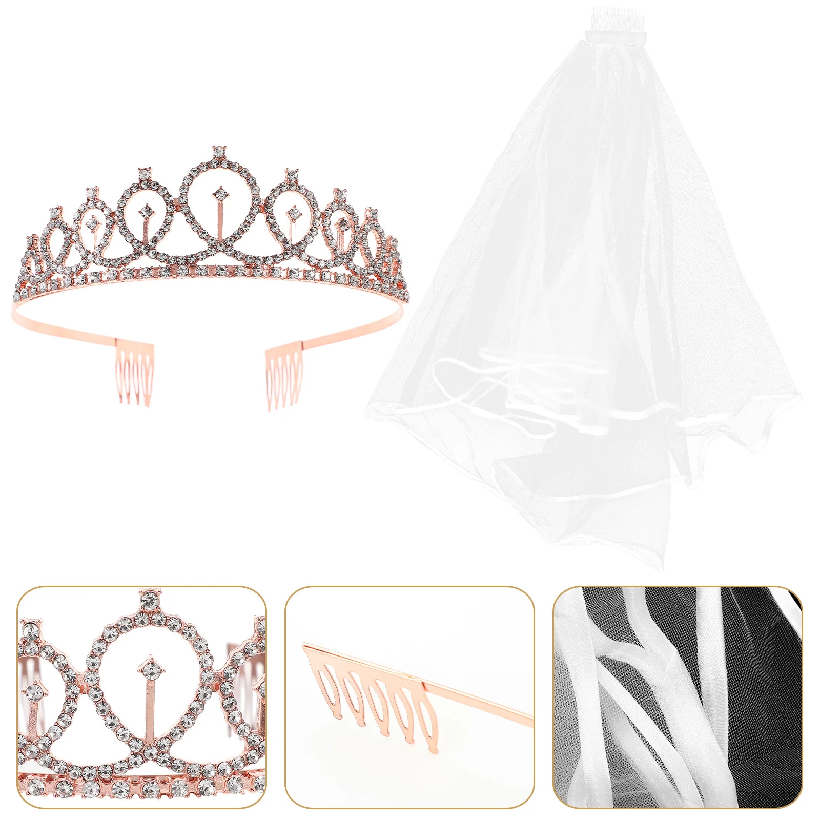 

2Pcs Women Wedding Head Accessories Crown Headband Bride Veil Combination Bridal Hair Accessories for Bride Bachelorette Party