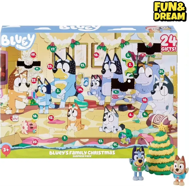 

2024 New Original Bluey Family Blind Box Surprise Christmas Tree Action Figure Countdown Calendar Kids Toys Desk Decoration