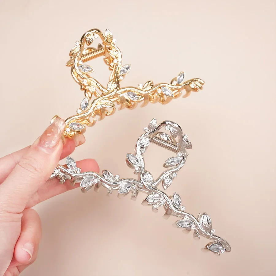 

New Rhinestone Leaves Hair Claw Senior Alloy Large Hair Claws KoreanTrendy Fashion Claw Clips Hair Accessories for Women Girls
