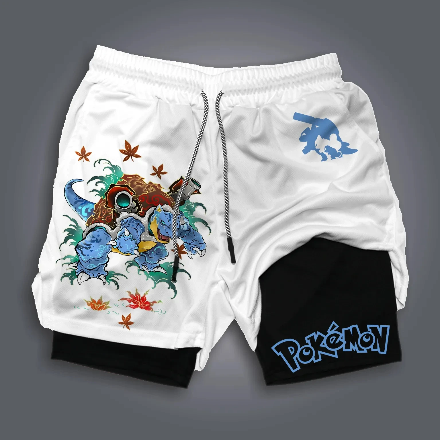 pokemon-blastoise-shorts-masculino-algodao-calcas-esportivas-2025-verao-grafico-bottoms-base-branca-blastoise-personagem-escudo-azul