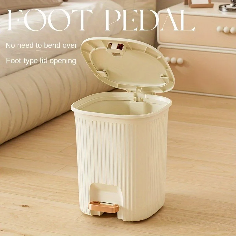 Trash Can with Lid Kitchen Standing Trash Can Large-capacity Bin Dustbin Bathroom Bucket Toilet Wastebasket Household Items