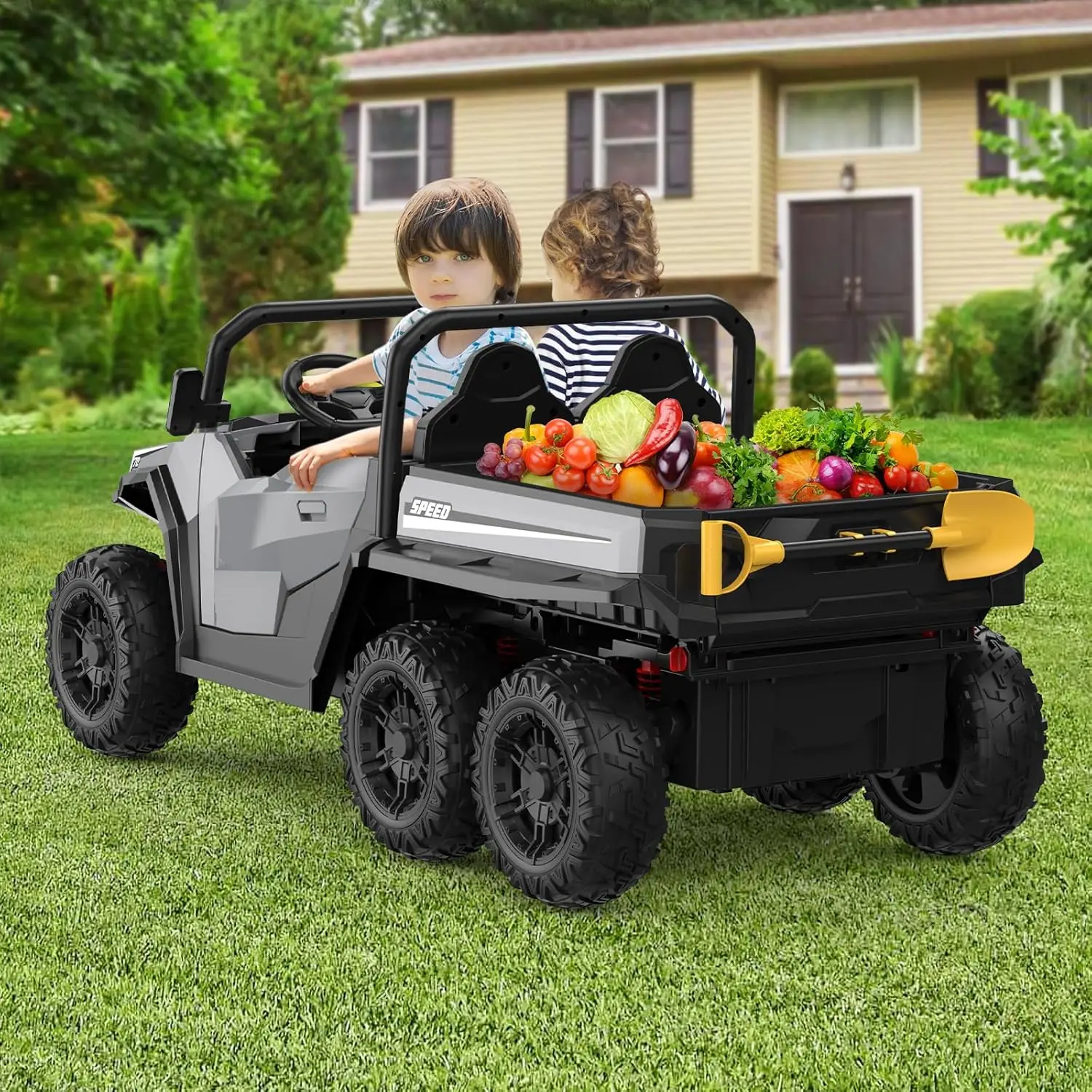 24V 4WD Electric Ride On Dump Truck with Remote Control 2-Seater Kids Ride On Car Music Player & LED Lights Birthday Gift