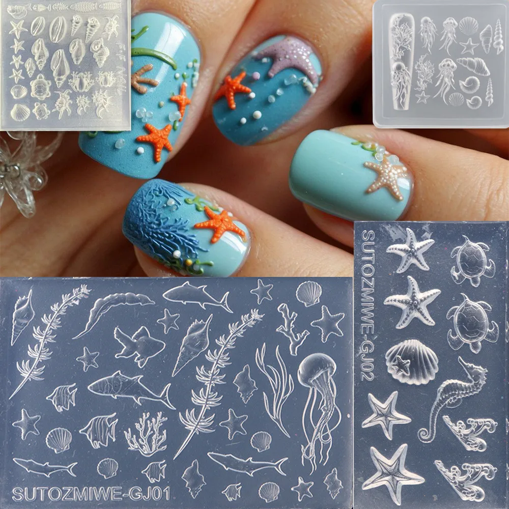 Nailart Marine Life Mold 3D Carving Silicone Nail Mould Template DIY Manicure Deco Tools - Image 2