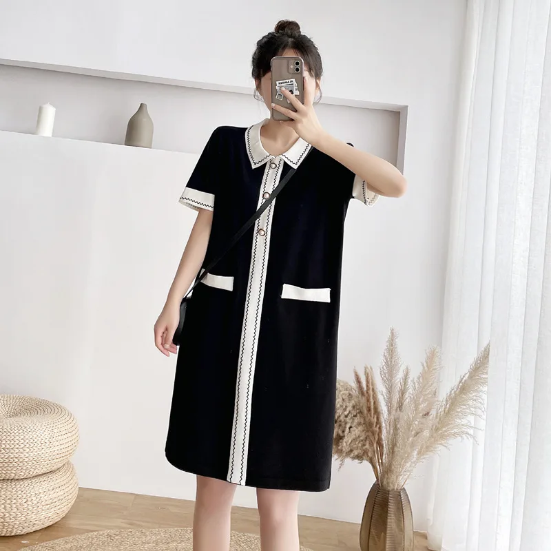 Robe noire à manches courtes et col en V pour femme enceinte, tenue de cérémonie, à la mode, été