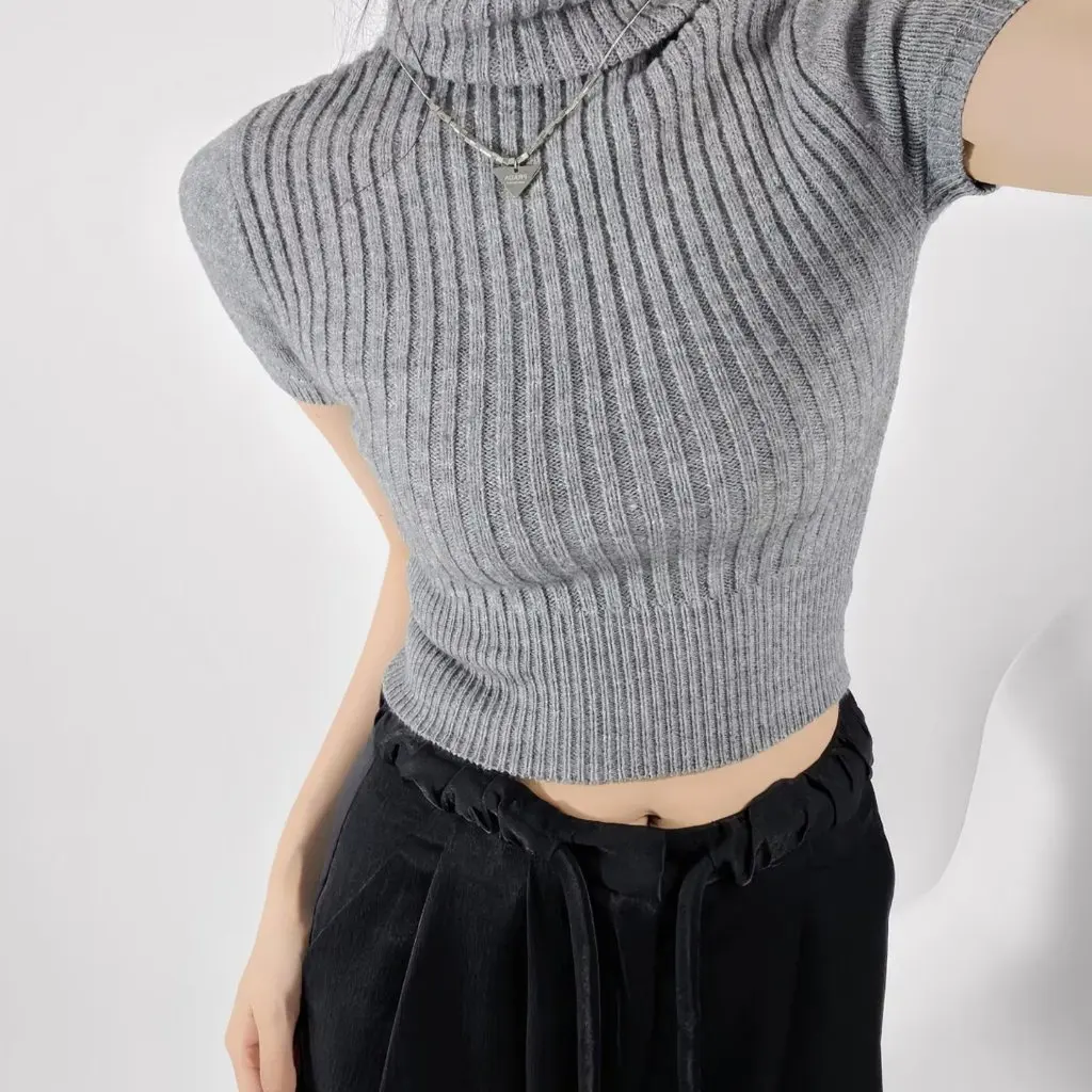 

Women's Pure Desire Turtleneck Knitted Top Short-Sleeved Korean Style Slimming Inner Wear Autumn Fashion for Hot Girls