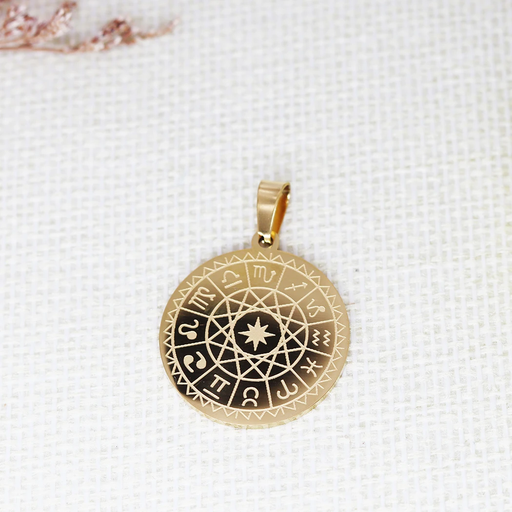 2PCS Zodiac Sign Compass Pendant DIY Stainless Steel Gift For Women Men Charm Pendant For Bracelet Jewelry Findings view 3