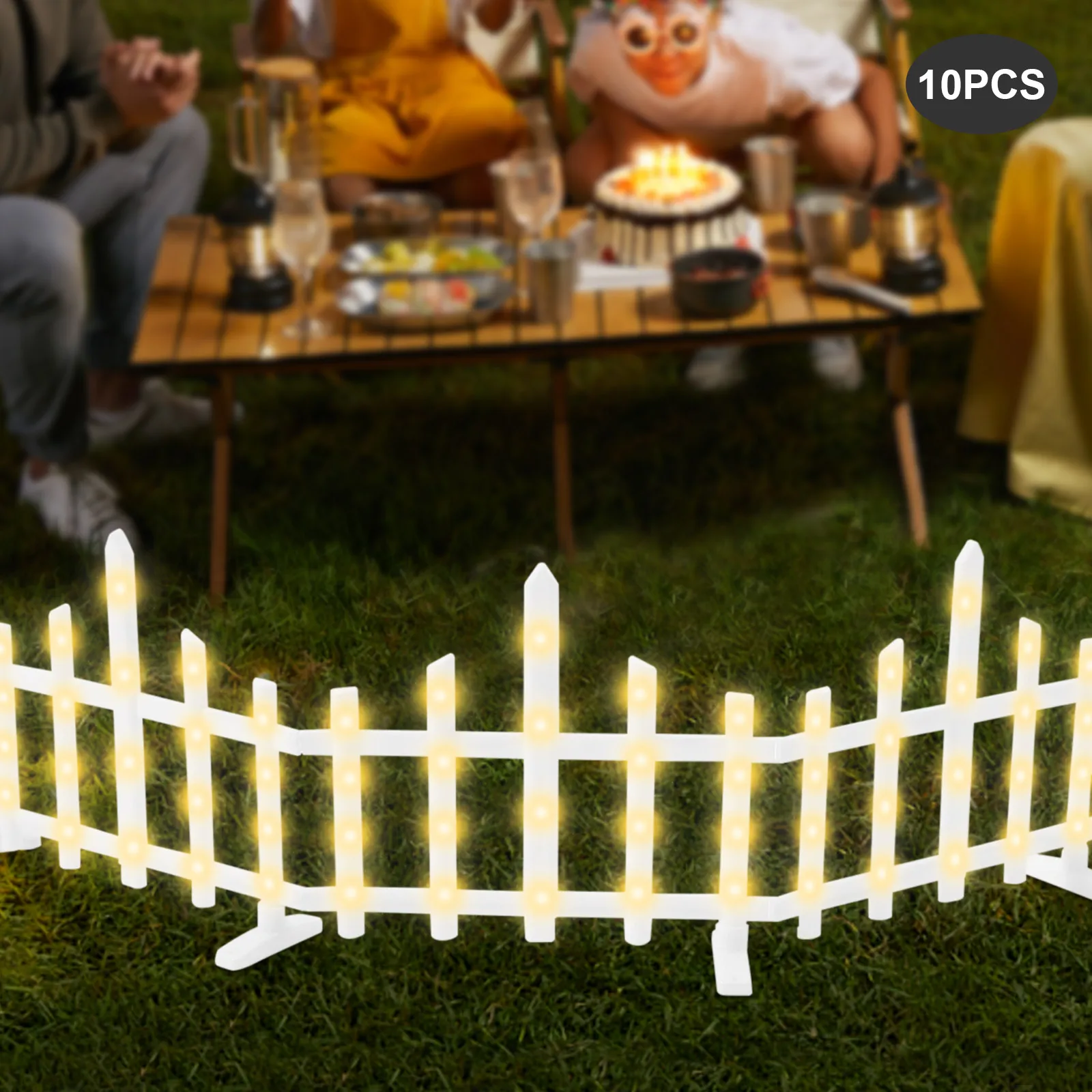 

10Pcs Fence LED Light Flash Steady-on Lighting Modes Snap-on Connection 6W 18V Fence Warm Light Decoration for Christmas Tree