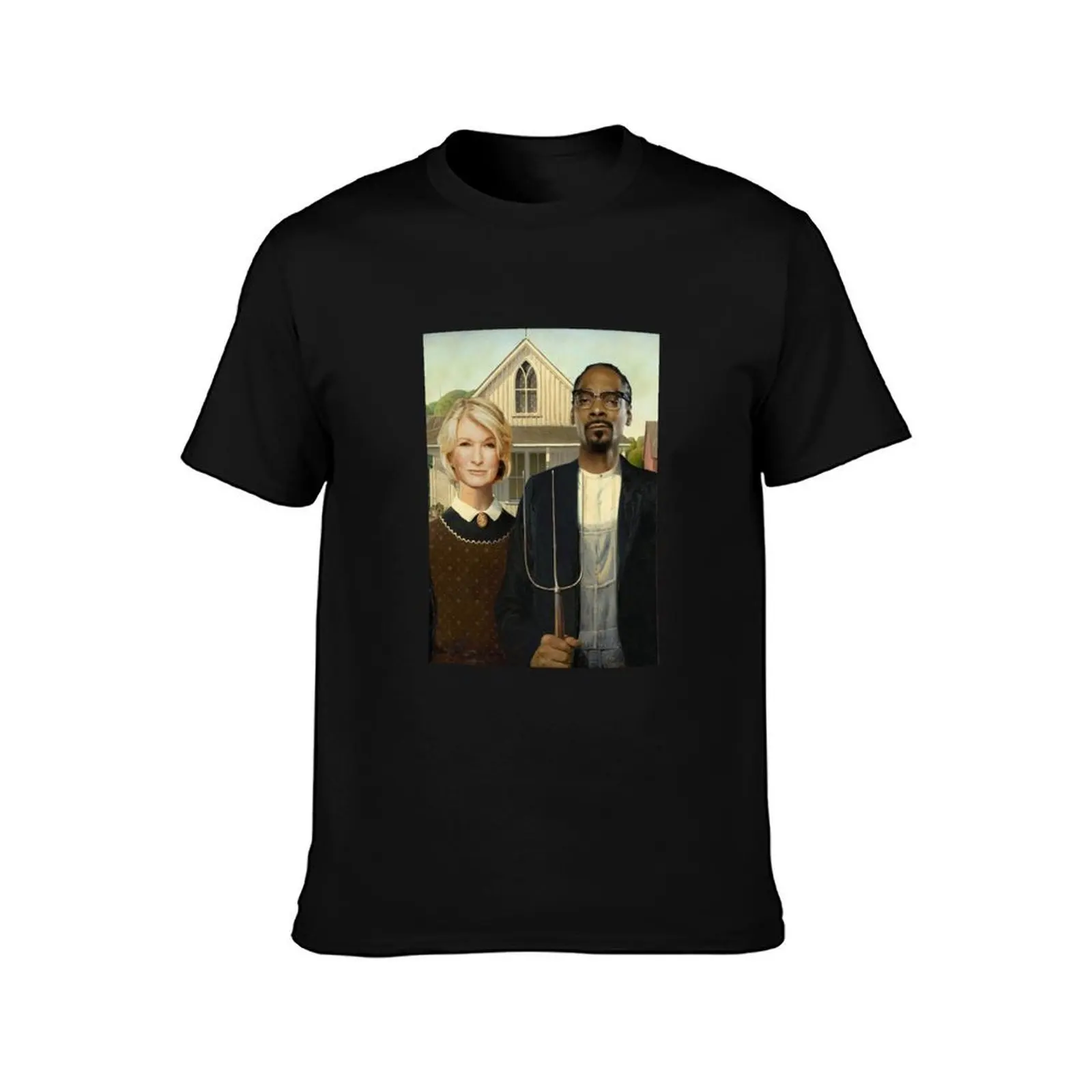 Snoop Martha American Gothic T-Shirt, Summer Casual Cotton Tee, Oversized Streetwear Tops, Vintage Graphic Print, 100% Cotton