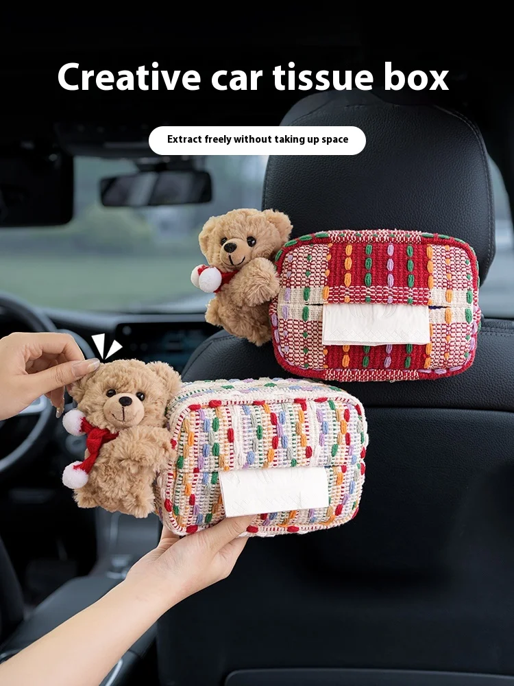 

Creative car tissue box hanging car tissue hanging bag cute car armrest box paper box high-end decoration