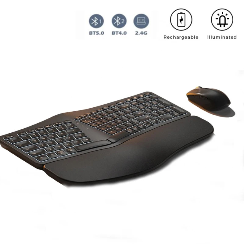 Backlit Wireless Ergonomic Keyboard Wireless Split Keyboard 2.4G Bluetooth Keyboard Set with Scissor Switch and Palm Rest