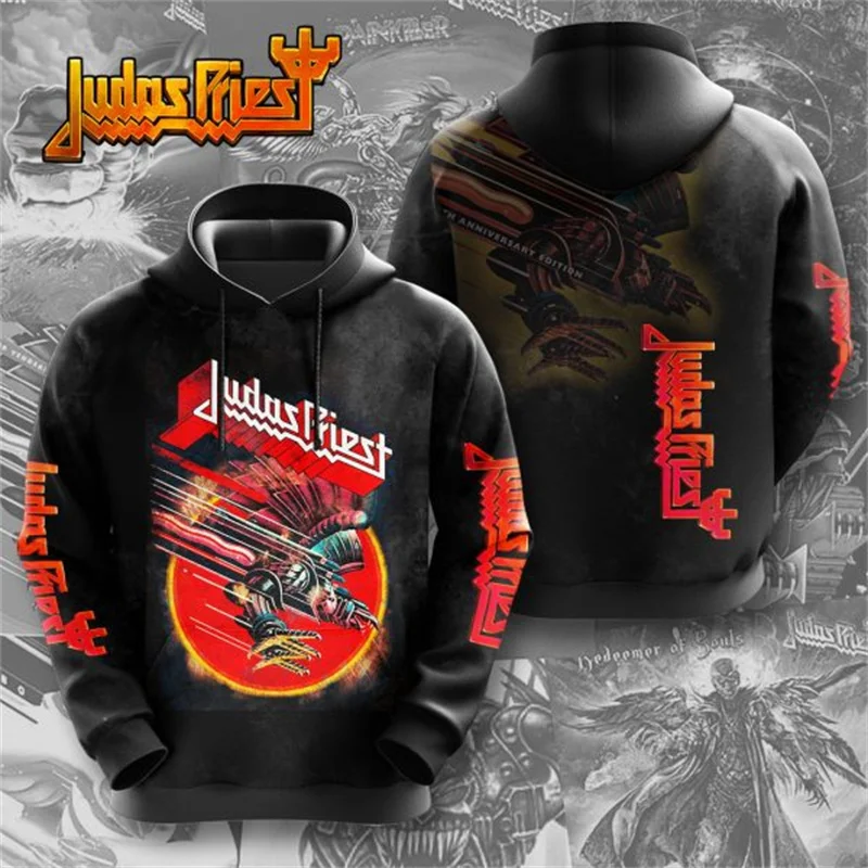 新作人気ロック Judas Priest 3Dプリントパーカー メンズ レディース ヒップホップ フード付きスウェットシャツ プルオーバー カジュアル 原宿系 メンズ パーカー セットアップ