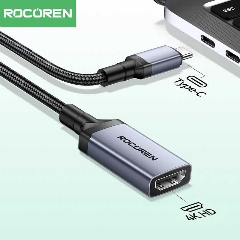 

Rocoren Type-C to HDMI-Compatible Male TO Female Adapter 4K@30Hz Cable For Samsung iPhone 15 Projectors Laptop Tablet TV MacBook