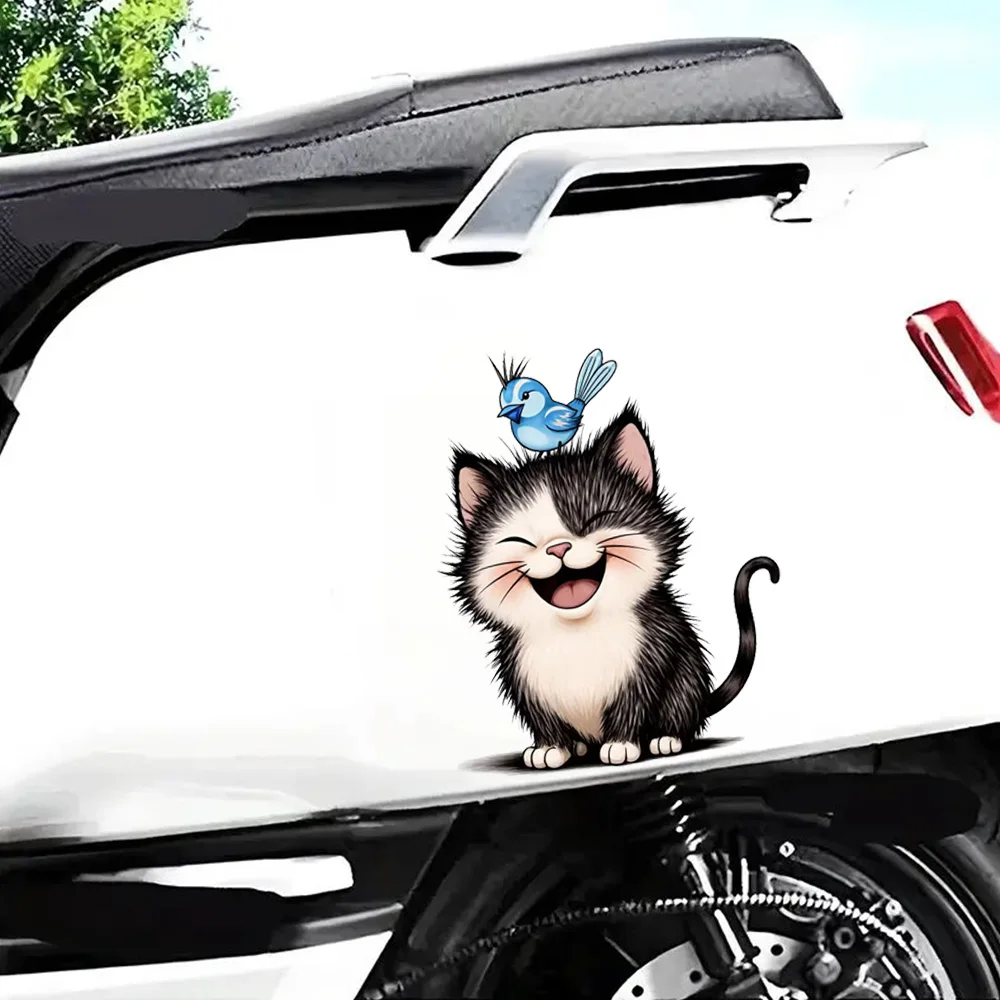 15x12cm Black & White Cartoon Kitten Car Sticker, Suitable for Laptop, Car, Truck, Van, SUV, Motorcycle, Wall, Bumper, Window