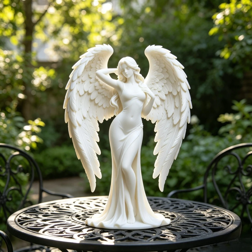 Multi-Layer Seraph Goddess Sculpture 3D Print Heart Wings Figurine Wedding Mantel Spiritual Minimalist Tabletop Decor Present view 4