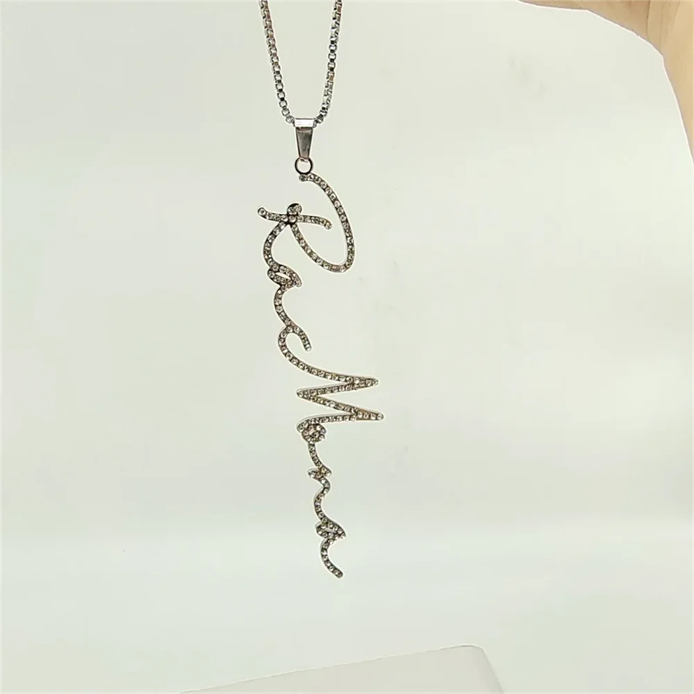 Rococo Personalized Bling Name Necklace Custom Crystal Name Necklace Script Font Name Necklace Big Diamond Name Pendant Jewelry